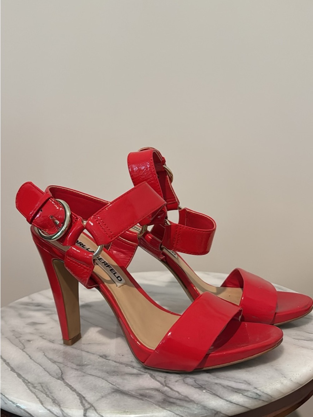 Karl Lagerfeld Red Strappy Block Heels